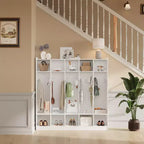Kids Coat Locker Organizer with 10 Cubbies & Hooks, 5-Section Storage Unit for Classroom, Nursery, Entryway or Playroom, Natural Oak