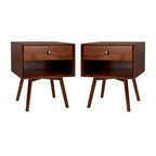 Set of 2 Mid-Century Solid Wood Nightstands with 1 Drawer, Bedroom Side Tables