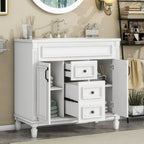 36 Modern Bathroom Vanity with Top Sink and Mirror Cabinet,2 Doors and 2 Drawers