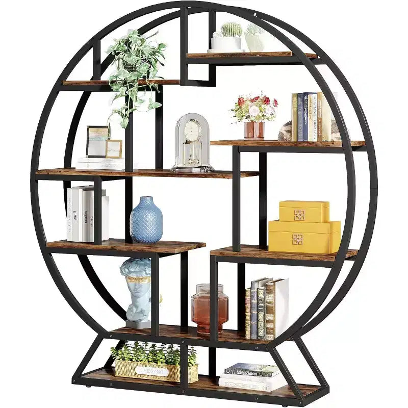 Tribesigns 62.2 Inch Bookshelf, Round Bookshelves Etagere Bookcase