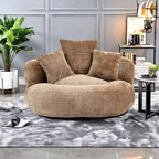 Oversized Round Accent Chair with High Wraparound Back, Chenille Upholstery & 3 Cushions