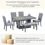 Contemporary 6-Piece 78inch Extendable Pedestal Dining Table Set