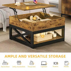 Moasis Farmhouse Square Lift Top Coffee Table with Storage Shelf for Living Room