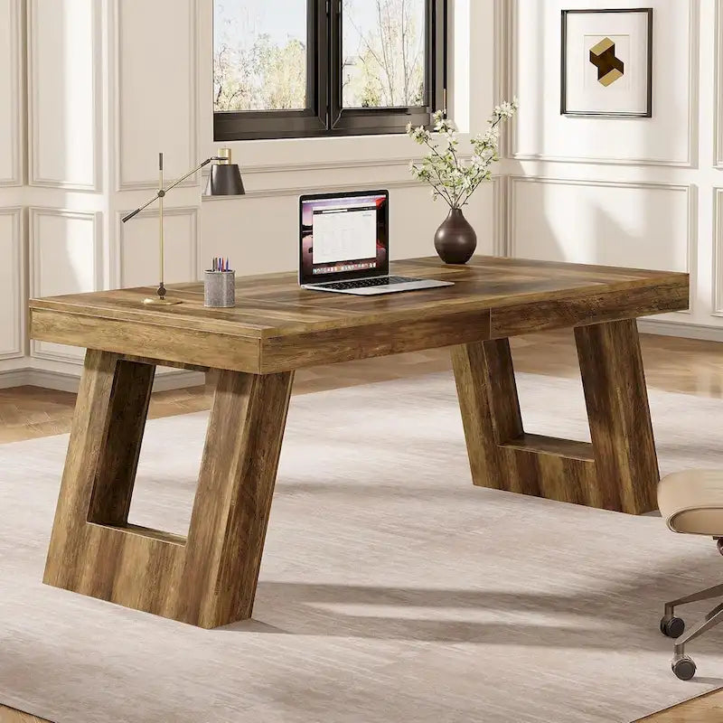63 Inches Wood Executive Desk, Large Home Office Computer Desk