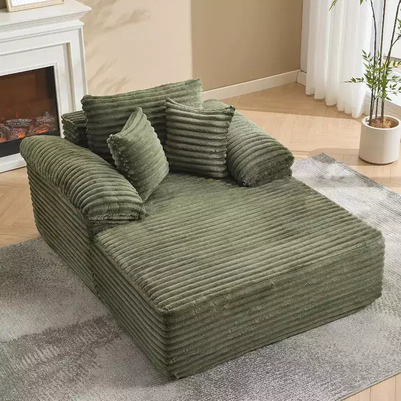 Oversized Chaise Lounge Chair Sofa Bed, Corduroy Sleeper Sofa with Pillows and Wide Armrests for Living Room, Bedroom, Movie Room