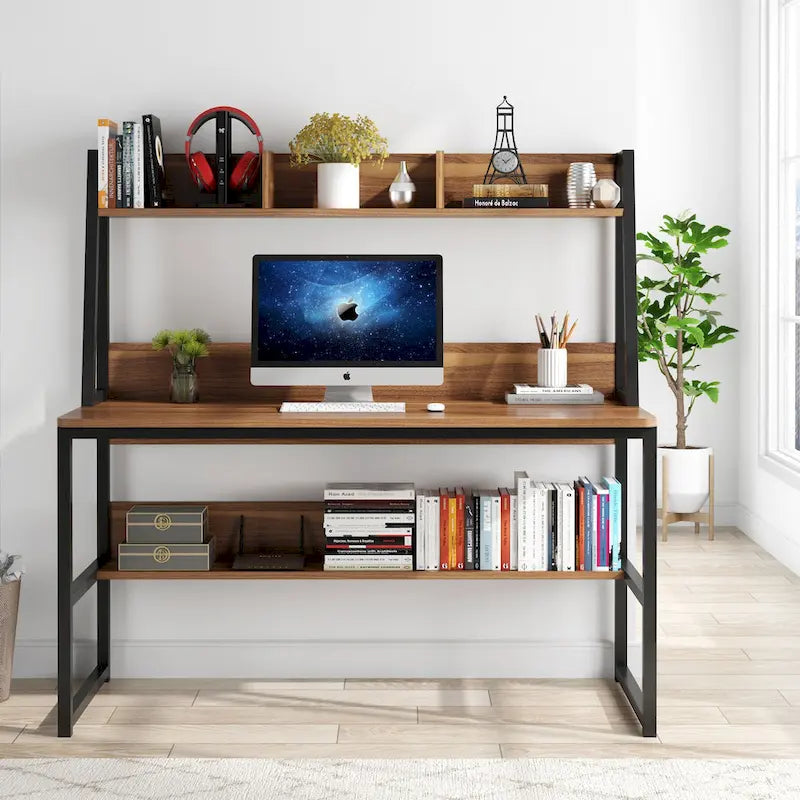 47 Inch Modern Computer Desk with Hutch and Bookshelf