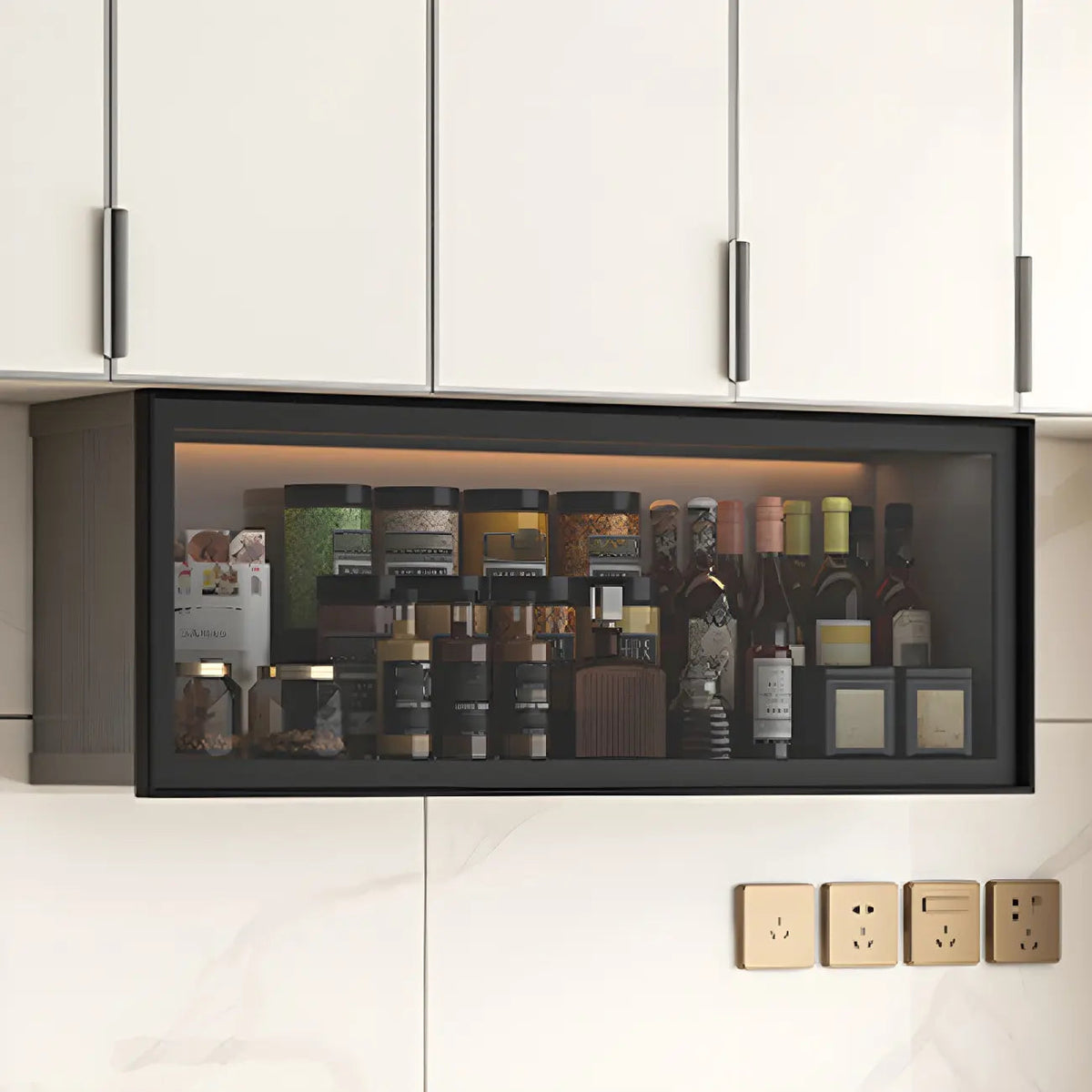 Grey Metal Floating Mounted Glass Kitchen China Cabinet