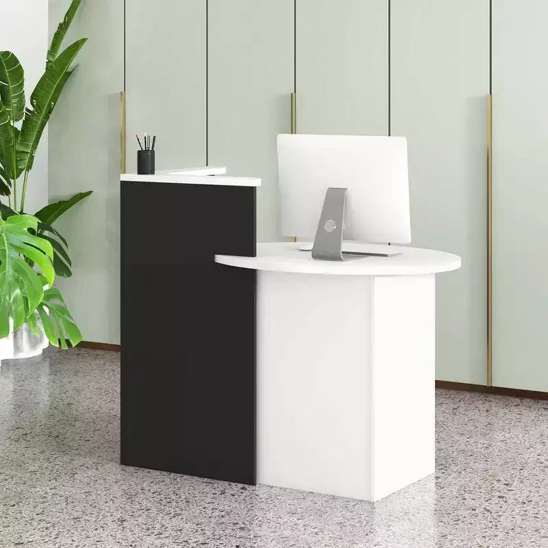 Costway Front Reception Counter Desk Checkout Office Desk with Open Shelf & Lockable Drawer White/Brown/Black