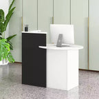 Costway Front Reception Counter Desk Checkout Office Desk with Open Shelf & Lockable Drawer White/Brown/Black