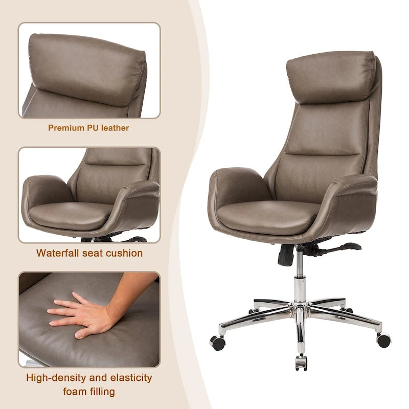 Glitzhome 48-inch Mid-century Adjustable Swivel Faux Leather Office Chair
