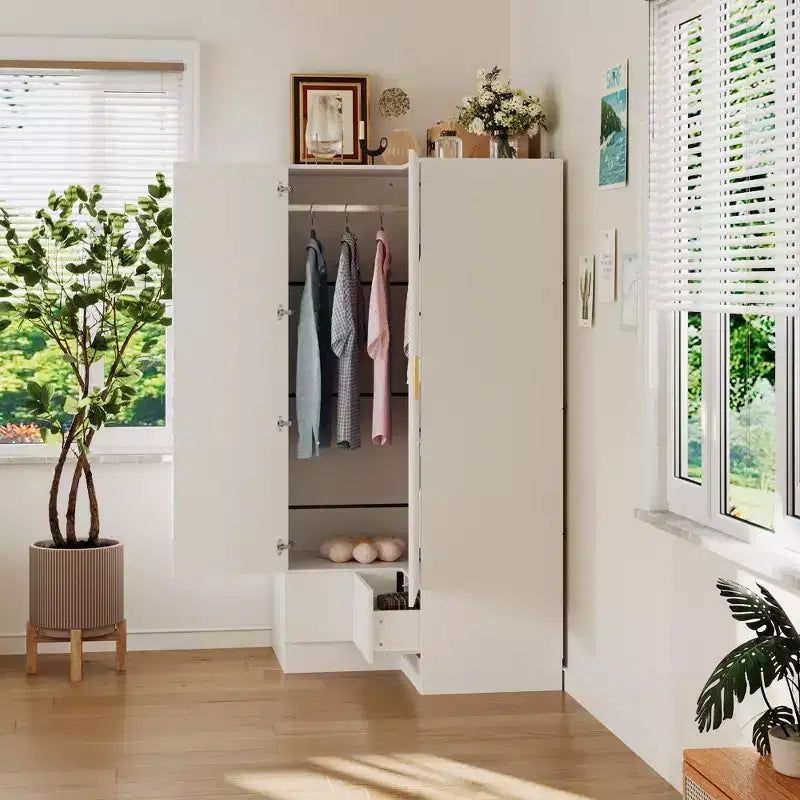 Hitow Minimalist Armoire Corner Wardrobe Double Door and Drawer Designs