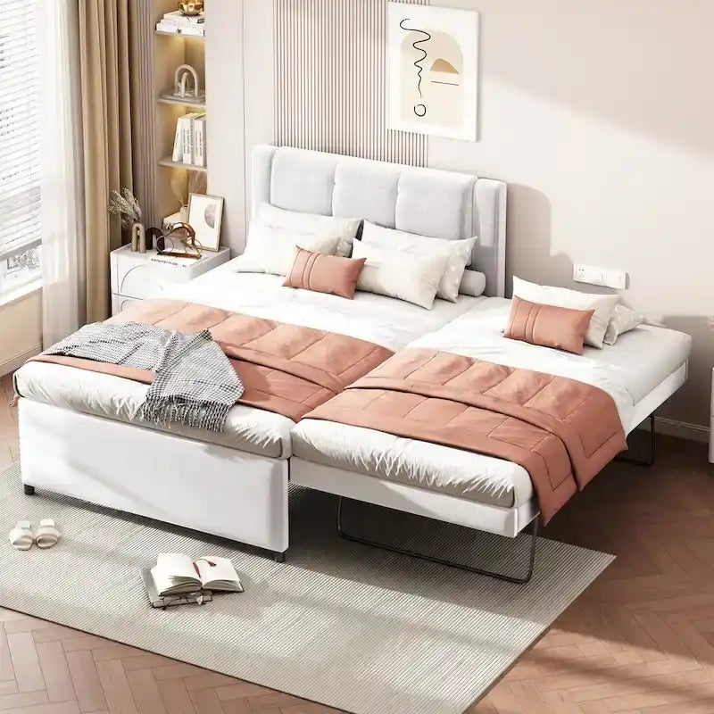 Merax Full Size Upholstery platform bed with Trundle