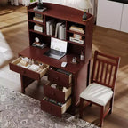 Okak Modern Home Office Wooden Computer Desk with Desktop/Chair & Bookshelf,Teens Student Storage Writing Desk for Study,Office