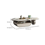 Contemporary Unique Marble Top Oval Coffee Table with Drawer