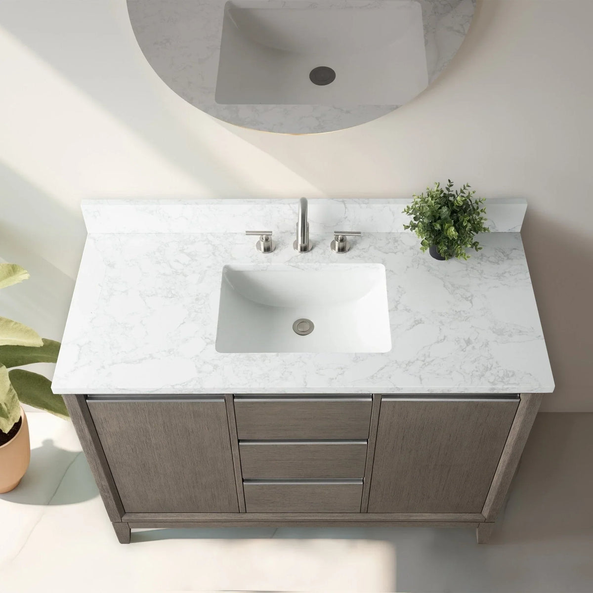 Vanity Art Bathroom Vanity with Ceramic Sink and Engineered Marble Top