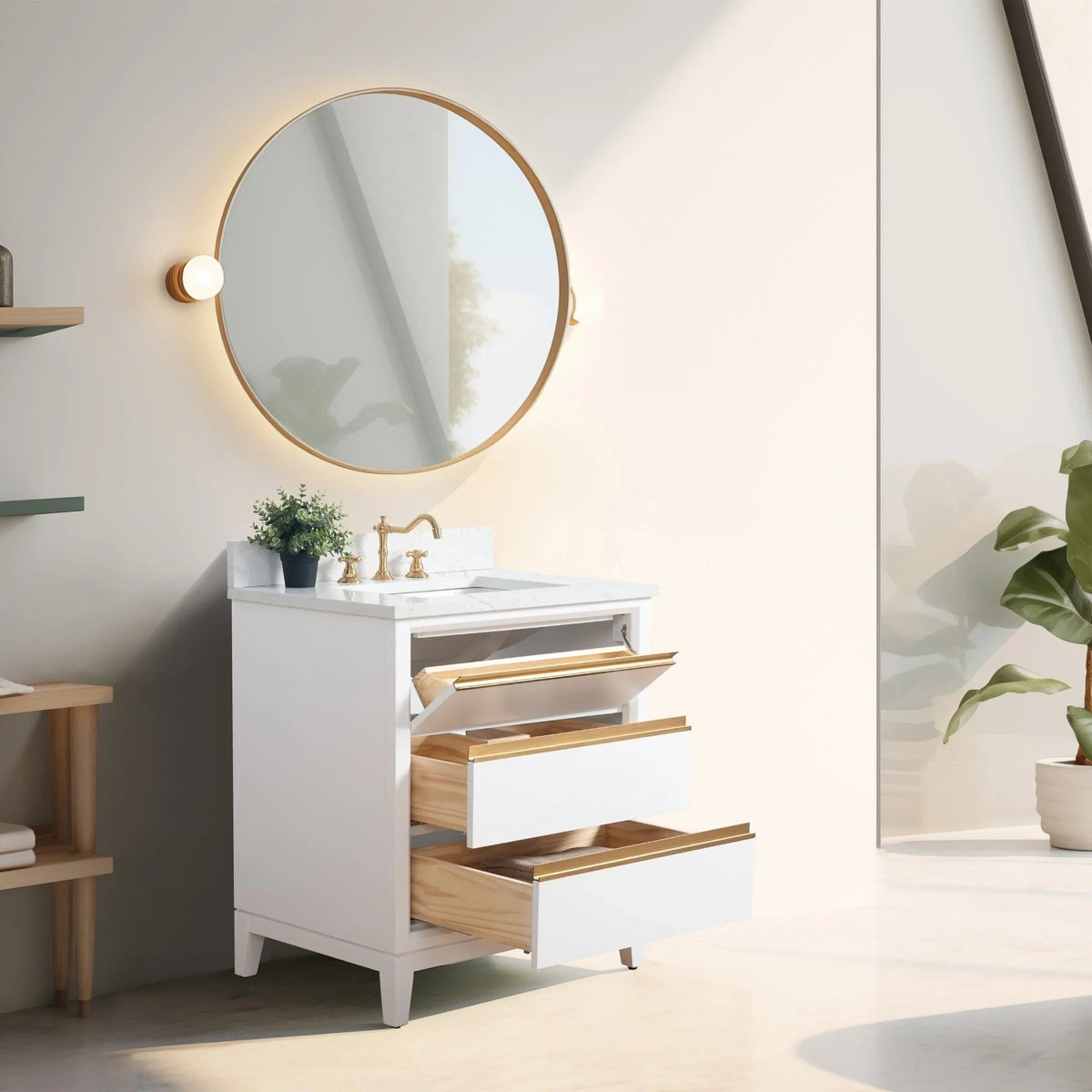 Vanity Art Bathroom Vanity with Ceramic Sink and Engineered Marble Top