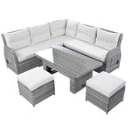 Outdoor Rattan Sectional Sofa Set with Adjustable Table & Recliners