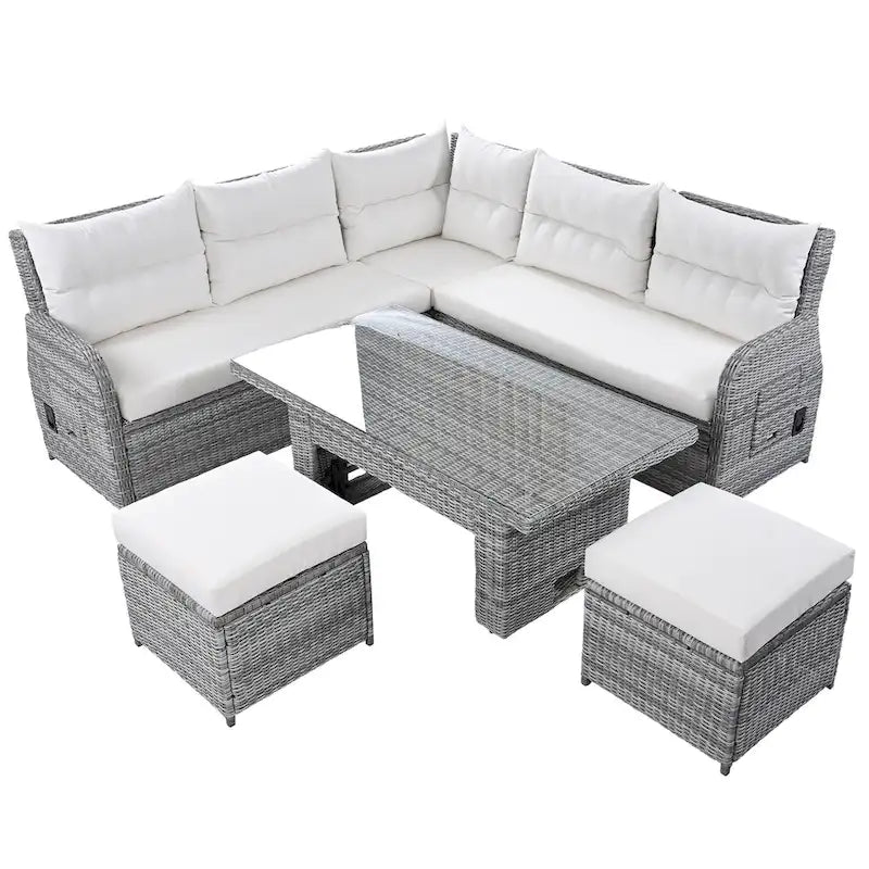 Outdoor Rattan Sectional Sofa Set with Adjustable Table & Recliners