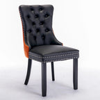 High Back Dining Chairs Set of 2, Upholstered PU Leather Kitchen Chairs Side Chair with Rear Handle Wood Legs