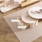 Modern Round Coffee table, Stone Table-top, Natural Wood - 50  x 31.5