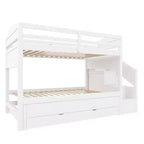 Whisen Twin XL Bunk Bed Frame with Trundle, Bunk Bed with Storage, Bunk Bed with Solid Wood, Storage Staircase, Wardrobe, 3Drawer, for Kids