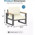 Heynemo Aluminum Outdoor Armchair, 2 Pieces All-Weather Metal Patio Single Sofa, Patio Conversation Set for Porch Backyard Garden