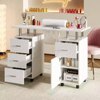 Manicure Table Nail Desk Station with Dust Collector, Locking Castors, Wrist Cushion & Storage for Home, Nail Tech & Beauty Salon