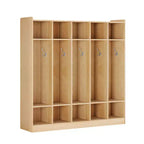 Kids Coat Locker Organizer with 10 Cubbies & Hooks, 5-Section Storage Unit for Classroom, Nursery, Entryway or Playroom, Natural Oak