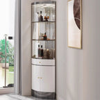 Multiple Levels Glass and Metal Shelf Storage Display Corner Wine Cabinet