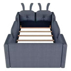 Whisen Twin Platform Bed, Kids Floor Upholstered Bed Frame with Rabbit Cushion, Removable Side Rails