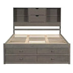 Queen/King Size Platform Bed Pine Wood Bed Frame with Storage Headboard and 8 Drawers