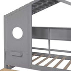 Whisen Twin Size House Bed & Kids Bed, Playhouse Bed with 2 Drawers, Storage Shelf