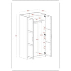 100% Solid Wood 2-Door Urban Wardrobe Armoire with Solid and Mirrored Doors