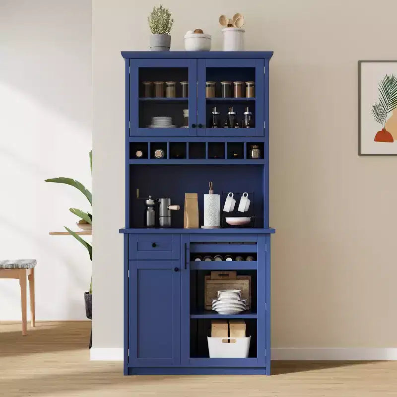 75 Tall Kitchen Pantry Cabinet with Glass Doors