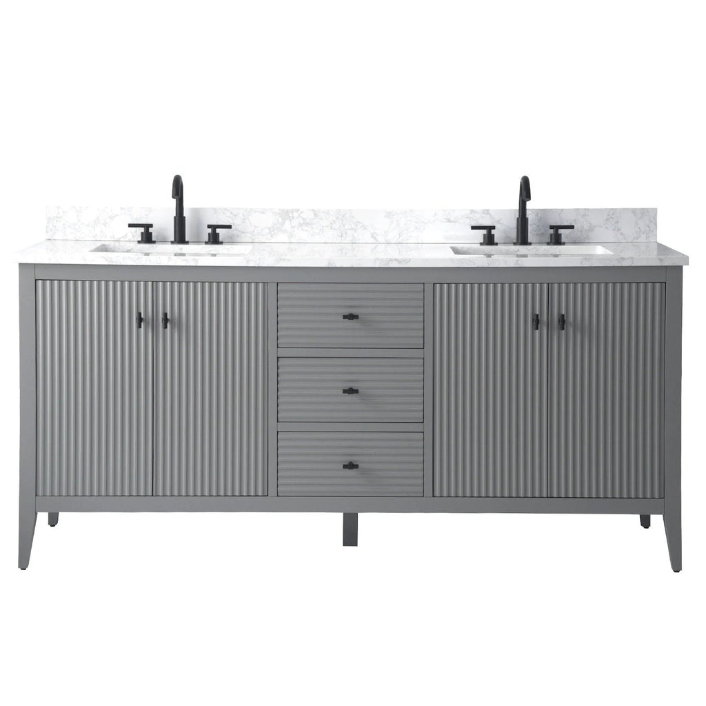 Vanity Art 72 Double Sink Bathroom Vanity Cabinet with Engineered Marble Top