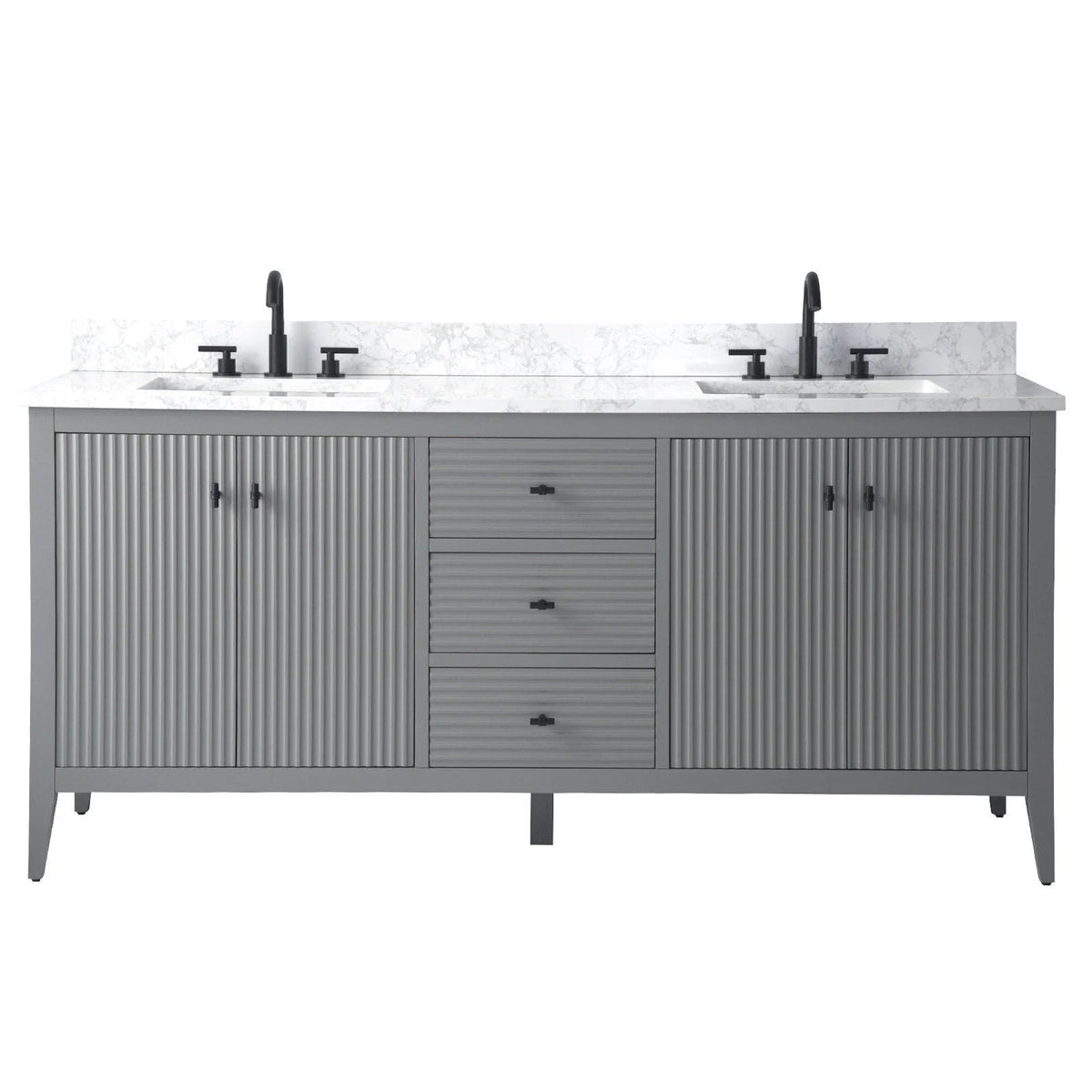 Vanity Art 72 Double Sink Bathroom Vanity Cabinet with Engineered Marble Top