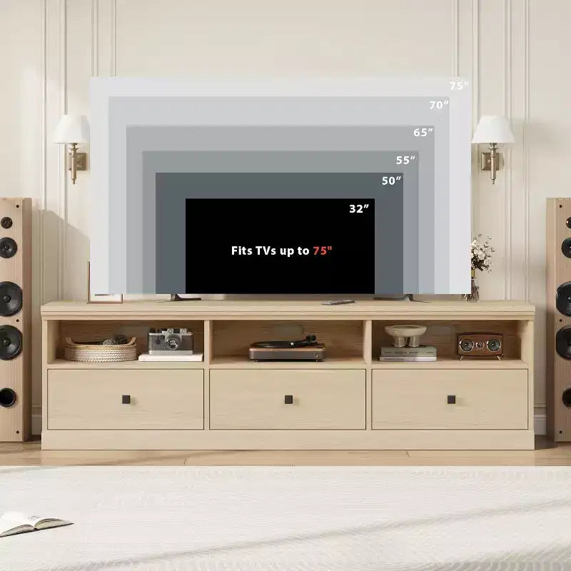 70 Mid-Century Modern Entertainment Center with Storage Drawer & Open Shelves