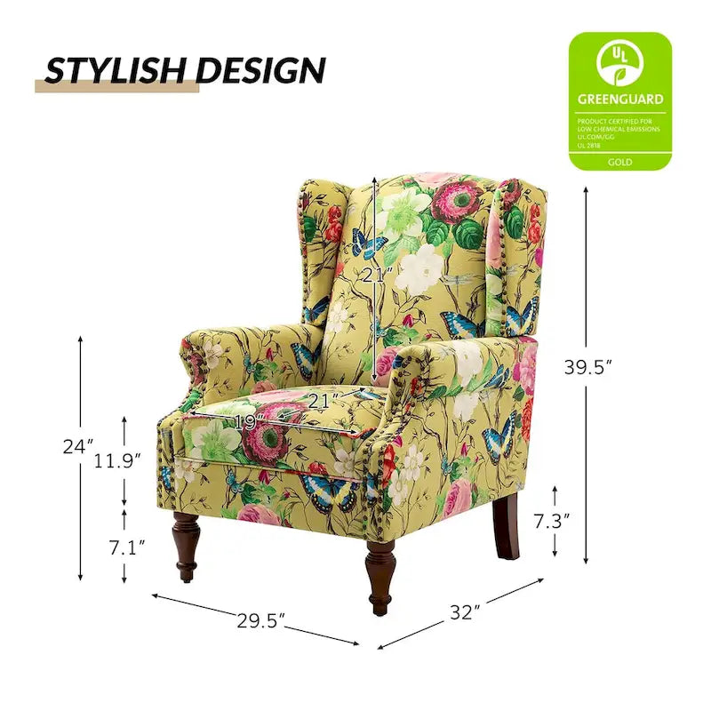 Gott Traditional Wingback Armchair with Solid Wood Legs by HULALA HOME