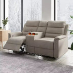 Beige/Gray Tech Fabric Reclining Loveseat Sofa, 2-Seat, Adjustable Backrest & Footrest