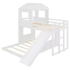 Luxystar Twin Over Full Wood Bunk Bed with Playhouse, Slide and Guardrails