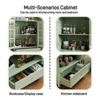 Storage Cabinets, Wooden Floor Cabinet with 1 Drawer and 2 Glass Doors, Farmhouse Sideboard Buffet Cabinet with Storage for Living Room