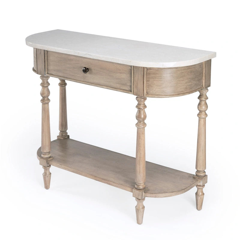 Marble Top Console Table ¨C Light Brown / Grey / Washed Black, Demilune, 1-Person Assembly