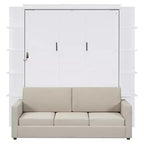 Queen Murphy Bed Wall Bed with Sofa, Queen Size Cabinet Bed Folding Wall Bed with Bookshelf and Shelves for Guest Room Office
