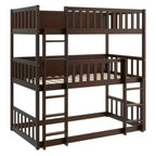 Triple Twin Bunk for Kids, Twin over Twin over Twin Detachable Bunk Bed with Ladder and Guardrail, Separate into 3 Beds