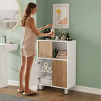 CuisinSmart Wooden Storage Cabinet, Sideboard Buffet Cabinet with Sliding Doors & Adjustable Shelves, Bathroom Display Cabinets, White