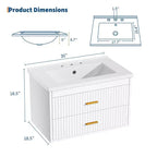 Floating Bathroom Vanity with Sink - Modern Wall Mounted Vanity with Ceramic Sink, 2 Large Drawers, Waterproof & Easy Clean