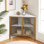 Javlergo Corner Table Modern Triangle 3-tier Storage Shelf with 2 Doors for Living Room Bedroom Office