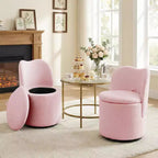 Swivel Vanity Chair with Storage, Upholstered Round Makeup Stool with Back, Soft Padded Barrel Accent Armchair for Bedroom & Living Room