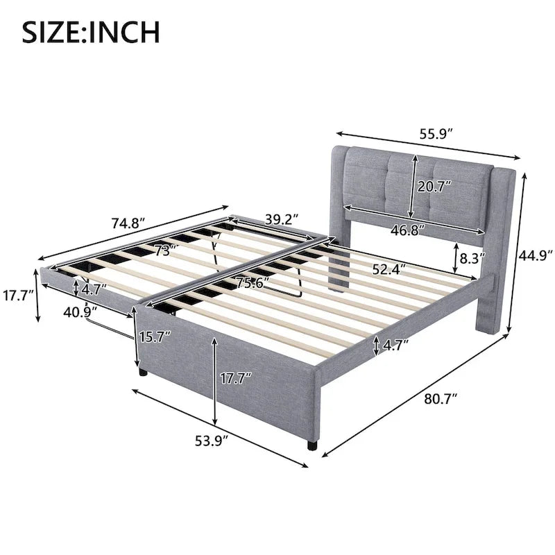 Merax Full Size Upholstery platform bed with Trundle