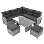 Outdoor Rattan Sectional Sofa Set with Adjustable Table & Recliners